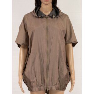 BRUNELLO CUCINELLI COTTON/SILK ZIP HOODED CAPE LIKE LIGHT WEIGHT JACKET 38